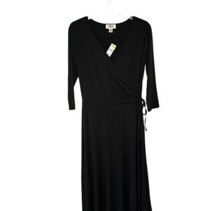 Talbots Jersey Ruched Crossover Top Fit/Flare Midi Dress - Black - 6